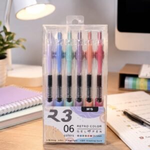 ensemble de 6 stylos gel M&G modèle R3 Retro Color avec une pointe fine de 0,5 mm.