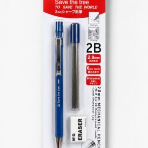 kit comprend un porte-mine M&G de 2,0 mm avec un corps bleu, ainsi que 6 mines de rechange 2B