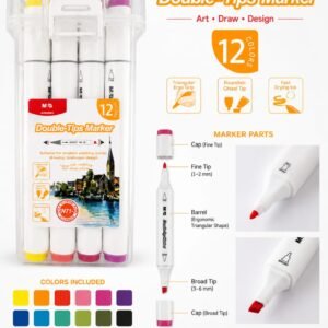 M&G Professional Sketch Marker Pen Boite de 12couleurs 2tête